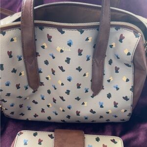 Fossil Women's Satchel with Multicolor Heart Pattern